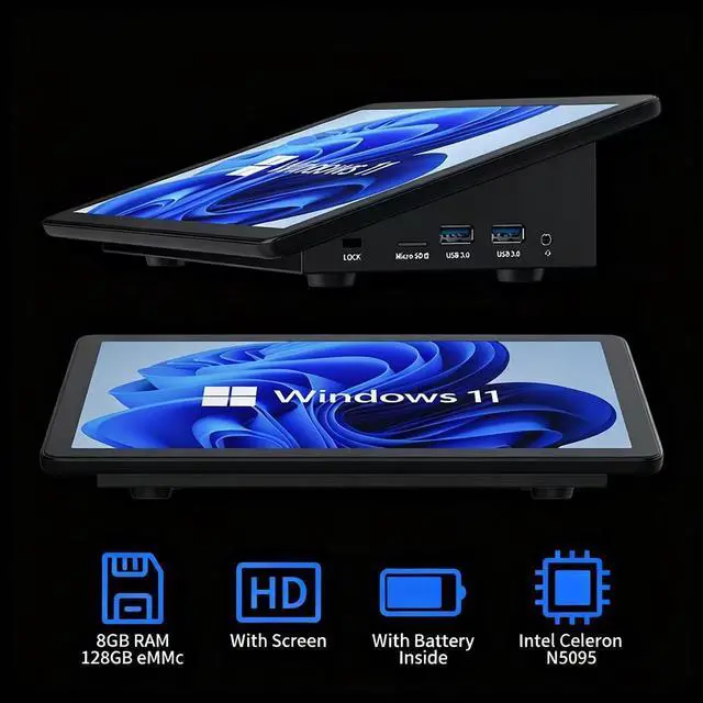Alt view image 5 of 5 - HEIGAOLAPC Mini PC,10.1 Inch Touchscreen Win 11 Pro Mini Computer, Celeron N5095 8GB RAM/128GB ROM Mini PC with Screen,Dual RS232 HDMI,BT 5.0,WiFi 5.0,Type-C,Support Auto-Boot.