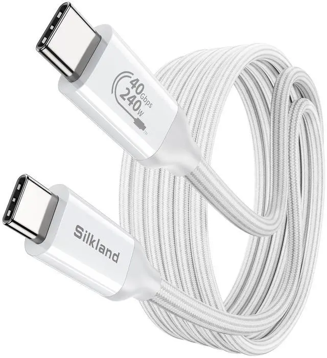 Main image of Silkland USB 4 Cable for Thunderbolt 4 [10FT/3M], 40Gbps Data Sync, 8K/5K@60Hz, 240W Fast Charging, USB C Thunderbolt Cable, Compatible for MacBook, iPhone 16, iPad, SSD, Docking, eGPU, White