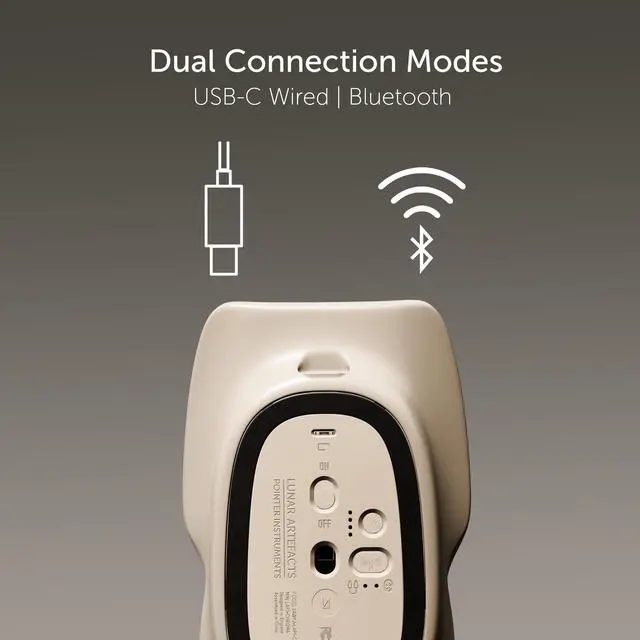 Alt view image 4 of 5 - LUNAR ARTEFACTS Ambidextrous Rechargeable Bluetooth Wireless Computer Mouse Blue Translucent with White Powder Coated Aluminum, USB-C