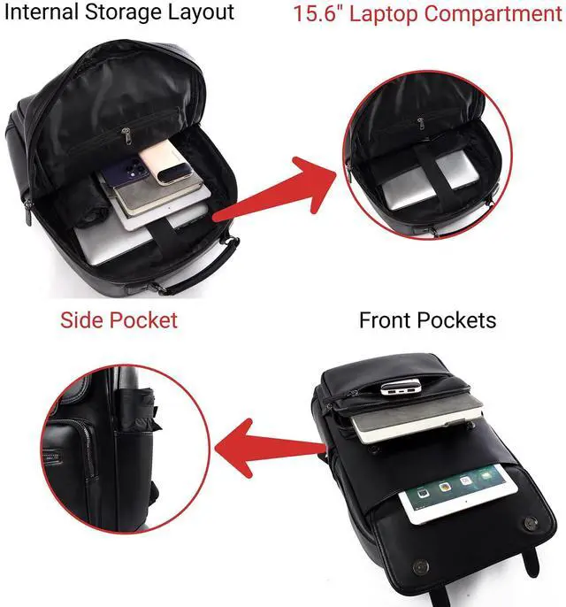 Alt view image 5 of 5 - Saddhu Laptop Backpack for Women, Faux Leather Business Travel Bag for Commuter Work Office (Black 02)