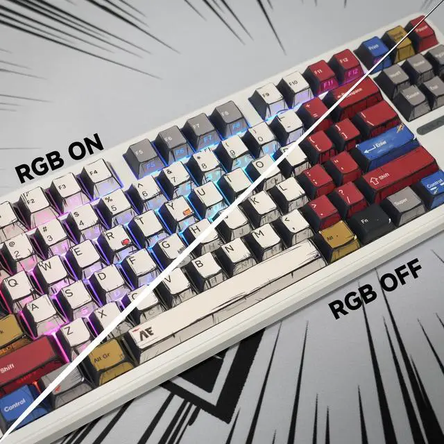 Alt view image 4 of 5 - FunHub Retro PBT Keycaps,Anime Themed Japanese Manga Key Caps,Cherry Profile Shine Through Side Printed Keycaps 137 Keys Set for 60 65 75 100 Percent MX Switches Double Shot Backlit Keyboard-Colorful