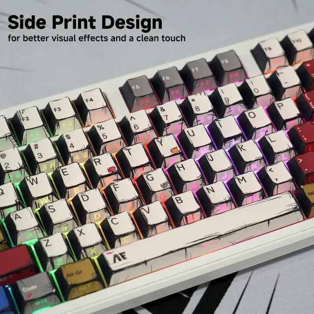 Alt view image 3 of 5 - FunHub Retro PBT Keycaps,Anime Themed Japanese Manga Key Caps,Cherry Profile Shine Through Side Printed Keycaps 137 Keys Set for 60 65 75 100 Percent MX Switches Double Shot Backlit Keyboard-Colorful