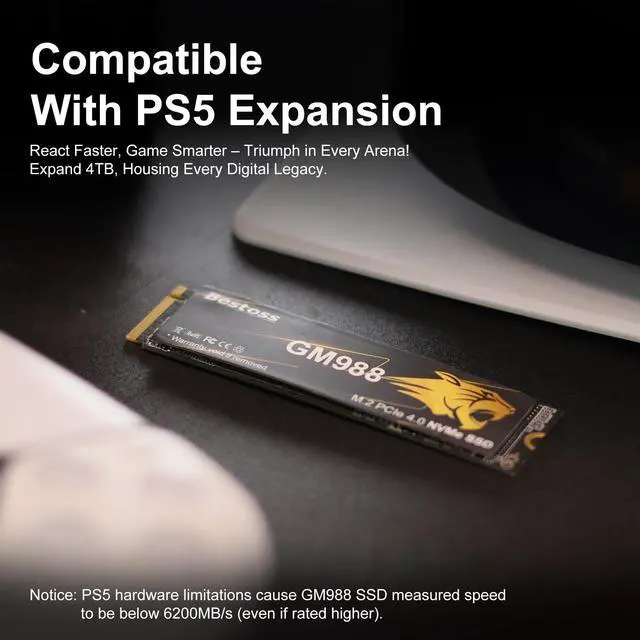 Alt view image 5 of 5 - M.2 2280 NVMe SSD 1TB PCIe Gen 4, Up to 7300MB/s, SLC Cache & HMB, PS5/PC/Laptop Upgrade, Tailored for Gamers, Video Editors, High-End Creators, and AI Developers Demanding Blazing-Fast Speed GM988