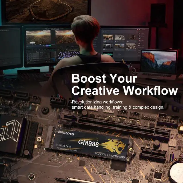 Alt view image 4 of 5 - M.2 2280 NVMe SSD 1TB PCIe Gen 4, Up to 7300MB/s, SLC Cache & HMB, PS5/PC/Laptop Upgrade, Tailored for Gamers, Video Editors, High-End Creators, and AI Developers Demanding Blazing-Fast Speed GM988