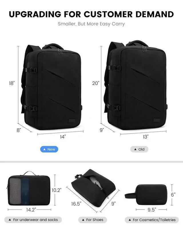 Alt view image 2 of 4 - LOVEVOOK Travel Carry on Backpack, Large 40L Personal Item Travel Bag for Men & Women Flight Approved with 3 Packing Cubes, Suitcase Water Resistant Luggage Daypack Business Weekender Bag