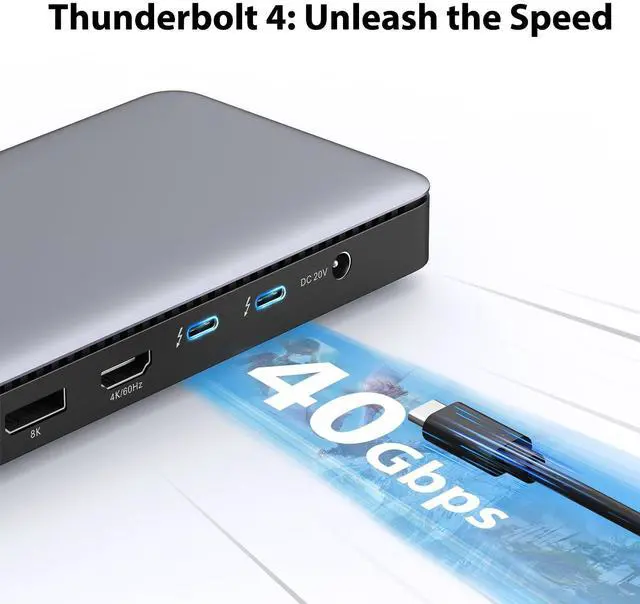 Alt view image 3 of 5 - MOKiN Thunderbolt 4 Dock - 16 Ports, USB C Docking Station 3 Monitors for Laptop with 2*Thunderbolt 4 Port, 96W Charger, 2.5Gbps Ethernet for Dell, HP, Lenovo, MacBookIntel Thunderbolt Certified