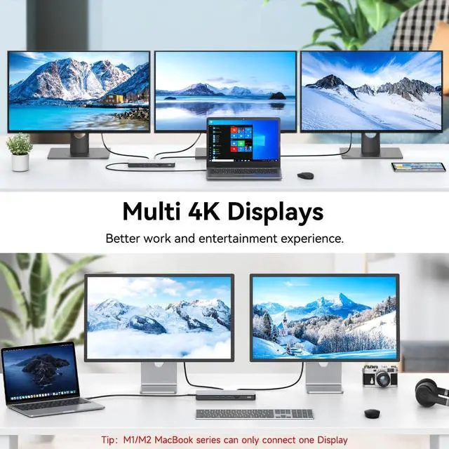 Alt view image 4 of 5 - MOKiN Thunderbolt 4 Dock - 16 Ports, USB C Docking Station 3 Monitors for Laptop with 2*Thunderbolt 4 Port, 96W Charger, 2.5Gbps Ethernet for Dell, HP, Lenovo, MacBookIntel Thunderbolt Certified