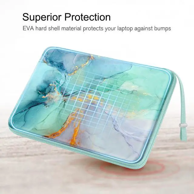 Alt view image 3 of 5 - FINPAC Hard Laptop Sleeve Case for 13 inch MacBook Air M3 M2 M1 2024, 14 inch MacBook Pro M4/M3/M2/M1 A2918 A2992 A2779 A2442, Waterproof Case for Dell, Surface Laptop, HP, Acer, Emerald Marble