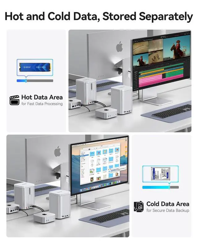 Alt view image 2 of 5 - ORICO MiniTower 2 Bay RAID Enclosure Compatible NVMe SSD 10Gbps with Expansion Hub Docking Station for Mac mini M4 Max Up to 56TB-M435