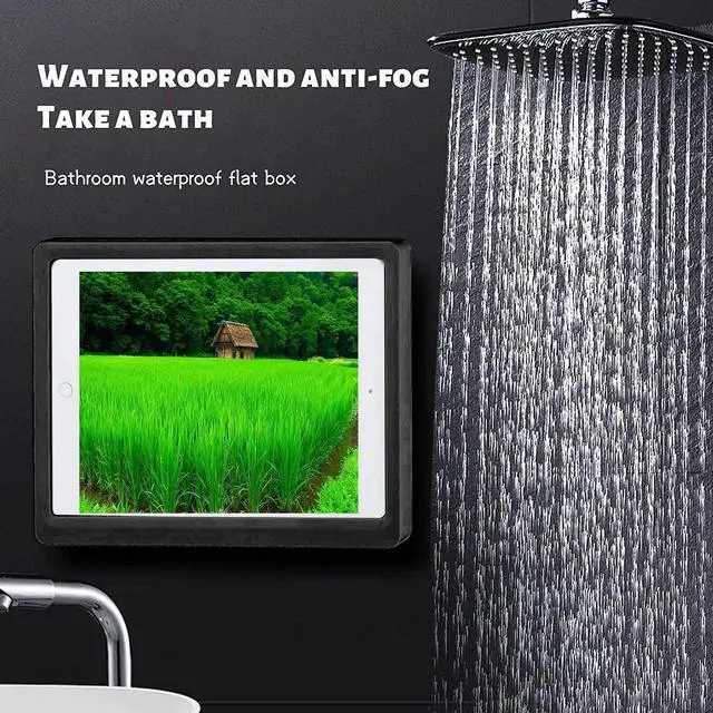 Alt view image 4 of 5 - ABHILWY Shower Tablet Holder Waterproof Compatible with Ipad, Wall Mounted Bathroom Tablet Case 360° Rotation,Adhesive Touchable Cradle with Glass Anti-Fog Screen for Bathtub Kitchen White R