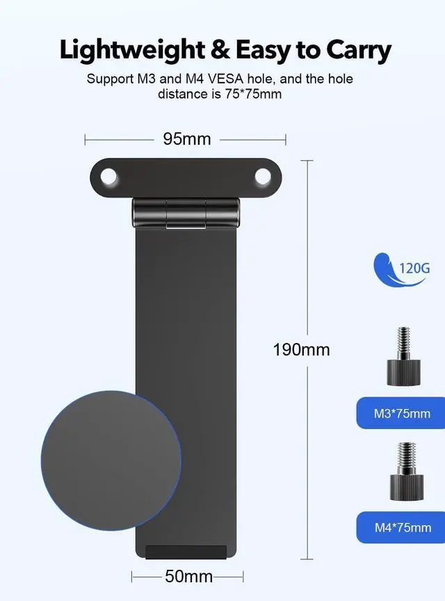 Alt view image 2 of 5 - UPERFECT Portable Monitor Stand with Hand Screw, 7 to 18.5 inch Freestanding Desk Mount with Swivel/Tilt/Rotation, Fits Monitor with M3/M4*75MM VESA