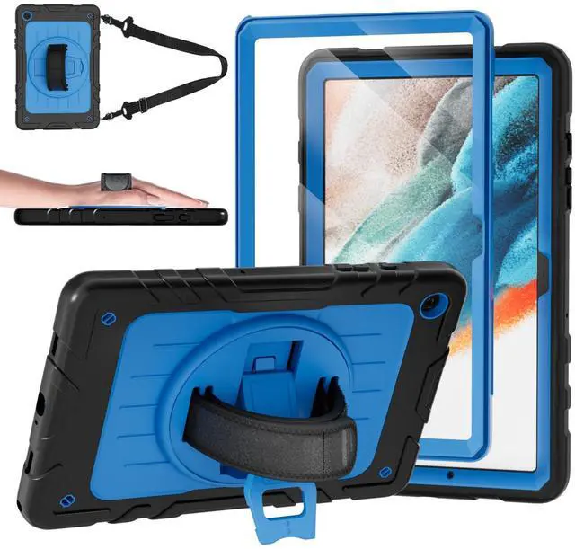 Main image of Stweap Case for Samsung Galaxy Tab A9+/ A9 Plus Case 11" 2023 (SM-X210/X216/X218), Heavy Duty Shockproof Protective Case with Screen Protector, Rotating Stand and Hand/Shoulder Strap (Black+SkyBlue)