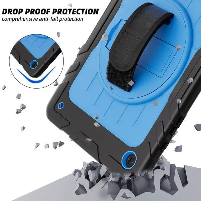 Alt view image 4 of 5 - Stweap Case for Samsung Galaxy Tab A9+/ A9 Plus Case 11" 2023 (SM-X210/X216/X218), Heavy Duty Shockproof Protective Case with Screen Protector, Rotating Stand and Hand/Shoulder Strap (Black+SkyBlue)