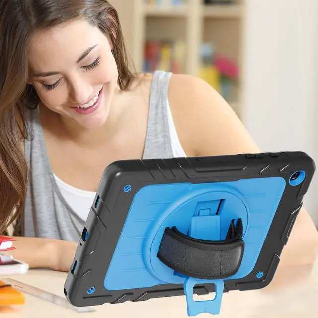 Alt view image 5 of 5 - Stweap Case for Samsung Galaxy Tab A9+/ A9 Plus Case 11" 2023 (SM-X210/X216/X218), Heavy Duty Shockproof Protective Case with Screen Protector, Rotating Stand and Hand/Shoulder Strap (Black+SkyBlue)
