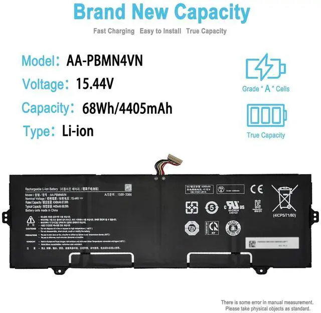 Alt view image 2 of 5 - TAICROWNE 68Wh AA-PBMN4VN Replacement Laptop Battery for Samsung Galaxy Book Pro 360 15 15.6 15.6" Galaxy Book Pro 15 NP950XDB 15 NP950QDB Series BA4300398 BA4300398A 4ICP5/71/80 4405mAh 15.44V