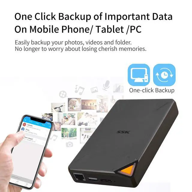 Alt view image 3 of 5 - SSK 1TB Personal Cloud External Wireless Hard Drive Portable NAS Storage with WiFi Hotspot for Travel, Support Auto Backup Connect SD Card Reader Share Data for iPhone iPad Tablet Laptop