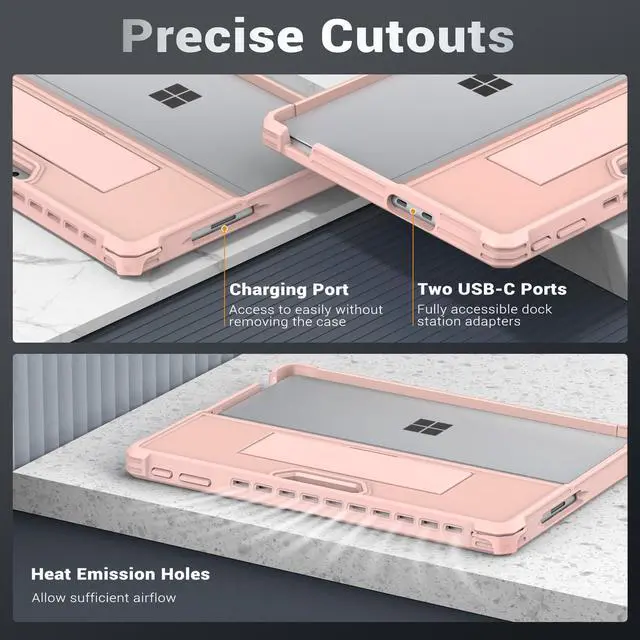 Alt view image 5 of 5 - MoKo Case Compatible with Microsoft Surface Pro 11, Surface Pro 10, Surface Pro 9 13 Inch, All-in-One Protective Rugged Cover with Hand Strap, Compatible with Type Cover Keyboard, Rose Gold