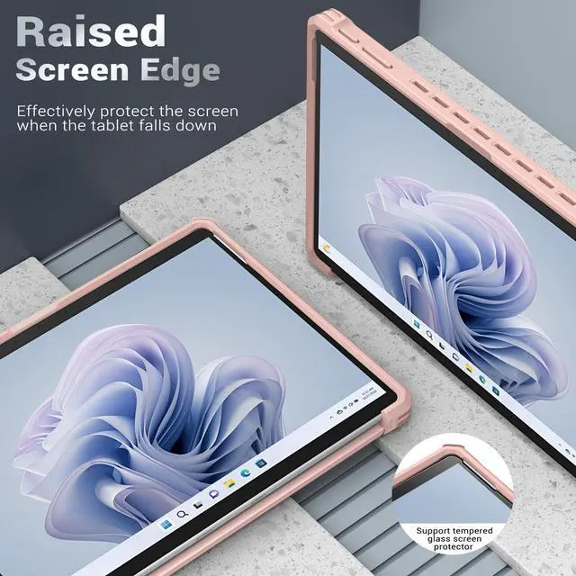 Alt view image 4 of 5 - MoKo Case Compatible with Microsoft Surface Pro 11, Surface Pro 10, Surface Pro 9 13 Inch, All-in-One Protective Rugged Cover with Hand Strap, Compatible with Type Cover Keyboard, Rose Gold