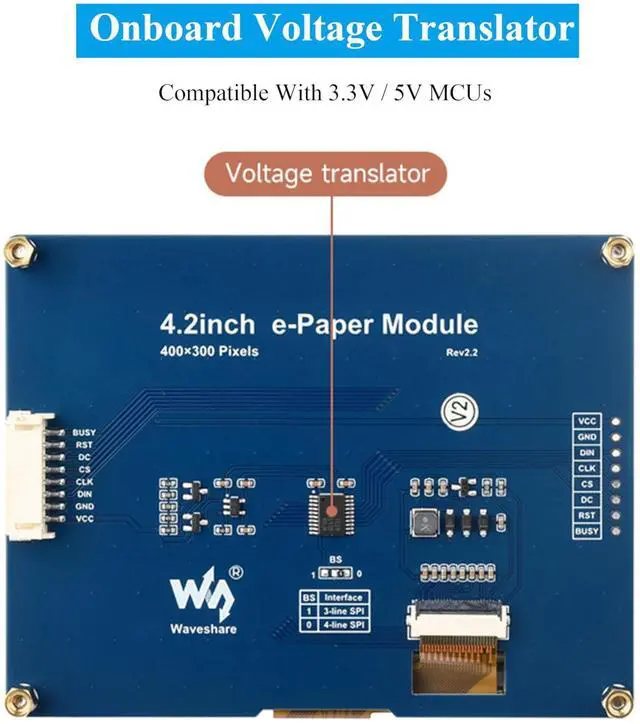 Alt view image 5 of 5 - 4.2inch e-Paper Module E-Ink Display Compatible with Raspberry Pi 5/4B/3B+/Zero/Zero W/Zero 2W/Pico/Pico W/Pico 2/Pico 2W, 400x300 Pixels, Black/White Color SPI Interface, Support Partial Refresh