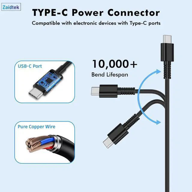 Alt view image 2 of 5 - Zaidtek 65W USB C Laptop Charger Compatible with ACEMAGIC AX15 AX16PRO KAIGERR AX15 RX16 AX16PRO TX16PRO AOC AX15 AX16PRO Type C AC Adapter Power Supply Cord