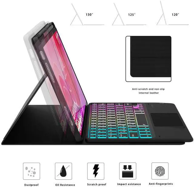 Alt view image 4 of 5 - for Lenovo Tab M11 11 inch 2024 Keyboard Case: 3 Zone 7 Colors Backlit Trackpad Keyboard for 11" Lenovo Tablet M11 2024 (TB330FU/TB330XU) - Detachable Smart Touchpad Wireless Key Board Folio Cover