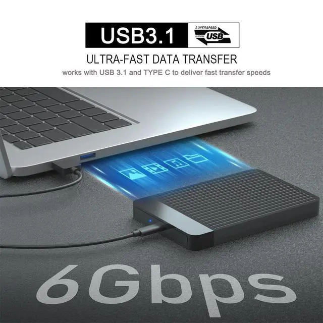 Alt view image 2 of 5 - Tianken 1TB Ultra Slim Portable External Hard Drive 2.5'' HDD USB 3.1 Type-C Storage for PC, Mac, Laptop