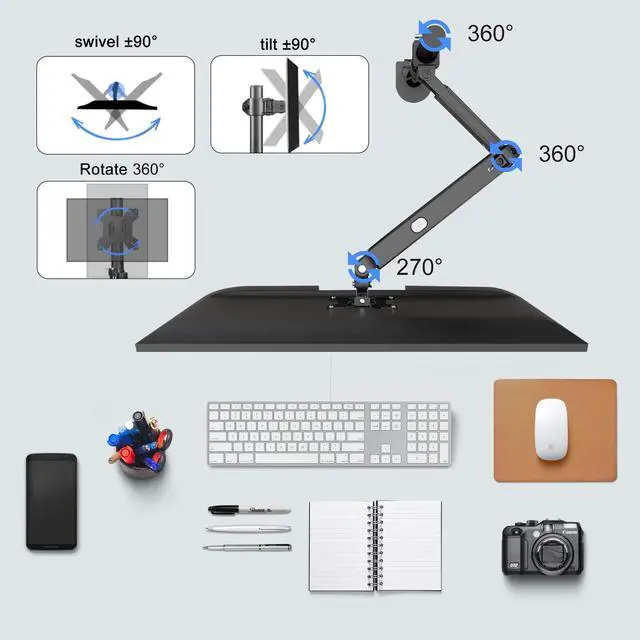 Alt view image 3 of 5 - Pholiten Premium Single Monitor Arm for 13-32 Inch Computer Holds 22 lbs,Gas Spring Monitor Stand for Desk with Swivel/Tilt/Rotation, VESA 75x75 or 100x100mm