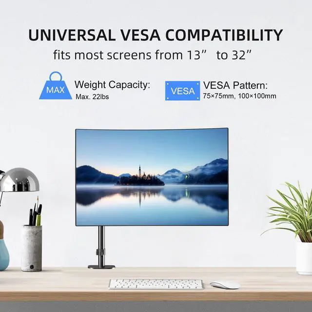 Alt view image 4 of 5 - Pholiten Premium Single Monitor Arm for 13-32 Inch Computer Holds 22 lbs,Gas Spring Monitor Stand for Desk with Swivel/Tilt/Rotation, VESA 75x75 or 100x100mm