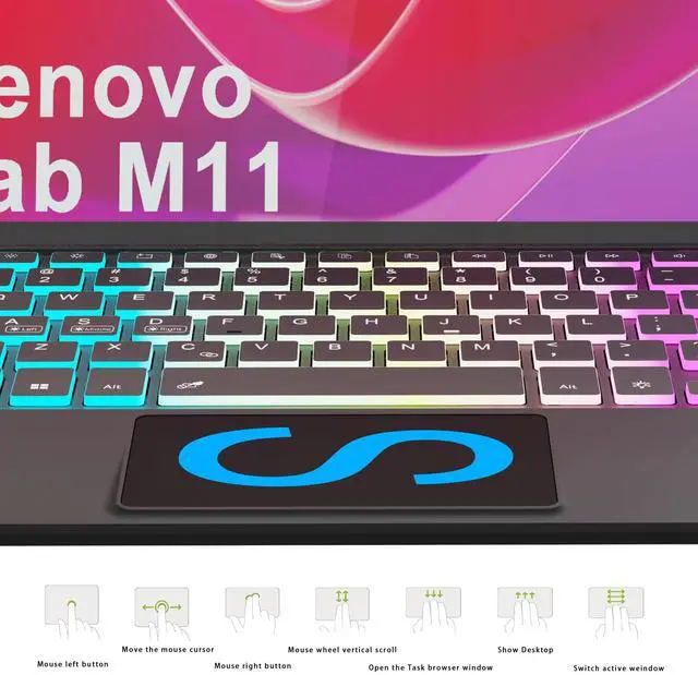 Alt view image 3 of 5 - for Lenovo Tab M11 11 inch 2024 Keyboard Case: 3 Zone 7 Colors Backlit Trackpad Keyboard for 11" Lenovo Tablet M11 2024 (TB330FU/TB330XU) - Detachable Smart Touchpad Wireless Key Board Folio Cover