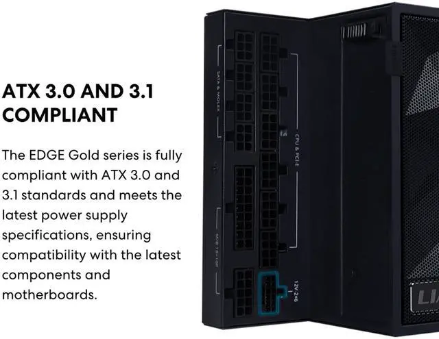 Alt view image 4 of 5 - Lian Li EDGE850W Fully Modular Low-Noise ATX Power Supply - ATX 3.1 & PCIE 5.1 Compliant - Cybenetics Gold Efficiency - 12V-2x6 Cable - L-Shape Design - Without USB/Fan Hub - White (EG0850G.W)