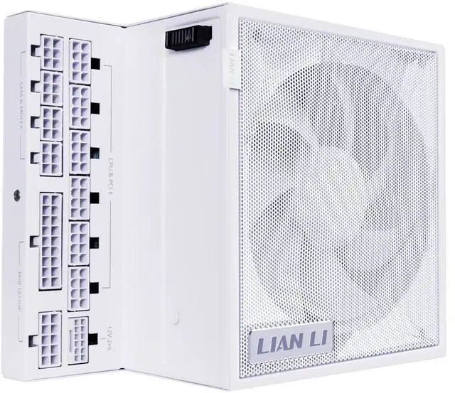 Main image of Lian Li EDGE850W Fully Modular Low-Noise ATX Power Supply - ATX 3.1 & PCIE 5.1 Compliant - Cybenetics Gold Efficiency - 12V-2x6 Cable - L-Shape Design - Without USB/Fan Hub - White (EG0850G.W)
