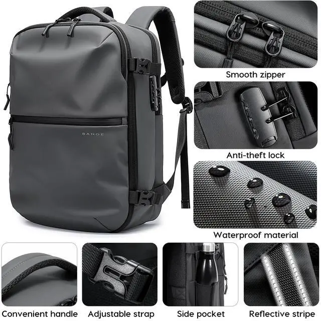 Alt view image 4 of 5 - BANGE Travel Backpack with TSA lock version can hold 15.6 inch Laptop suitable Daily Commute and Overnight Flight Approved Anti-theft Bag