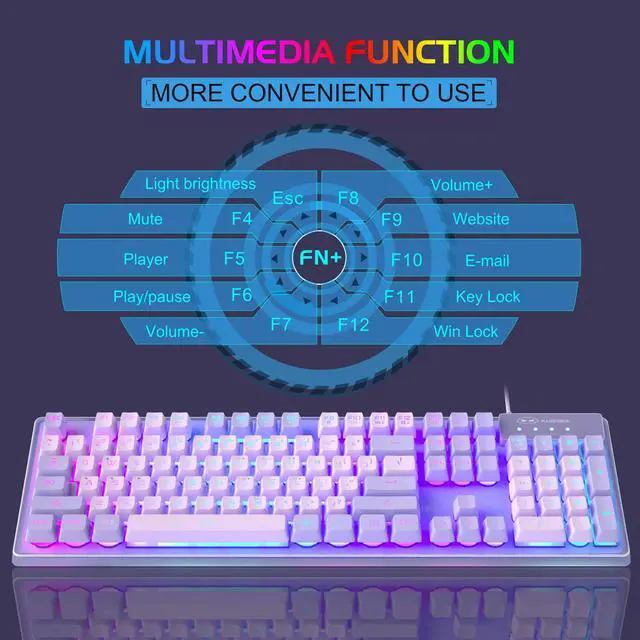 Alt view image 4 of 5 - Gaming Keyboard and Mouse Combo, K1 RGB LED Backlit Wired Keyboard with 104 Key Computer PC Gaming Keyboard for PC/Laptop (Purple)