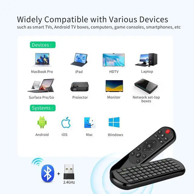 Alt view image 3 of 5 - iPazzPort Universal TV Air Mouse Keyboard, Bluetooth & 2.4G, Voice Input for Smart TV/Android Box/PC/HTPC, QWERTY Remote (IR Learning)