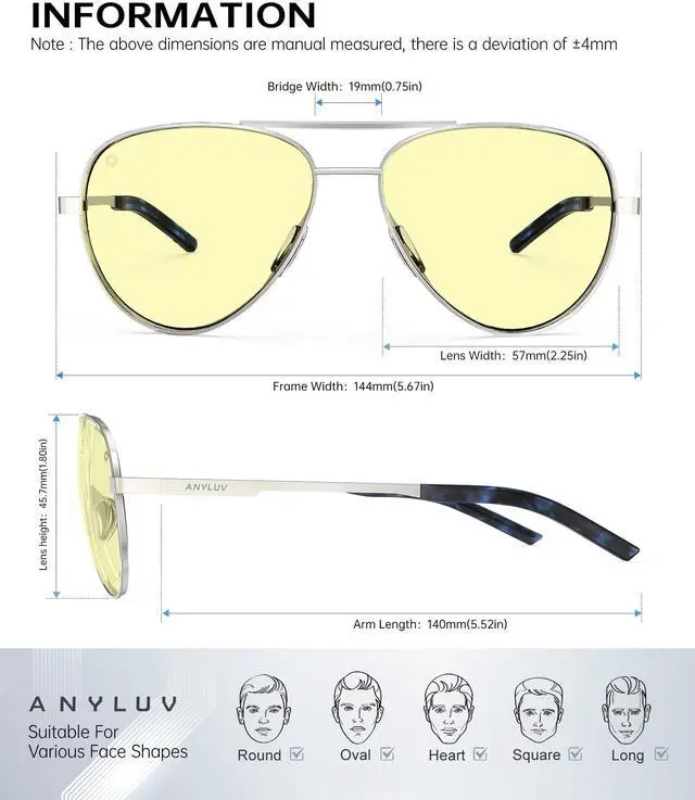 Alt view image 5 of 5 - ANYLUV Blue Light Blocking Glasses Men, Pilot Style Computer Gaming Glasses Lightweight Metal Frame & Comfortable Nose Pad