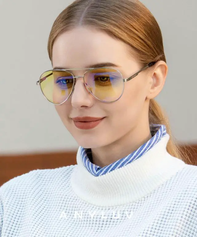 Alt view image 2 of 5 - ANYLUV Blue Light Blocking Glasses Men, Pilot Style Computer Gaming Glasses Lightweight Metal Frame & Comfortable Nose Pad