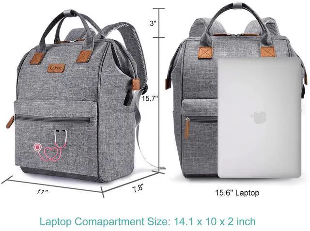 Alt view image 4 of 5 - Nurse Backpack/Bag for Women - 15.6 Inch Waterproof Laptop Travel Backpack with USB Charging Port, Large Wide-open Nursing Bags,Nurse Bags for Work,Home Health Clinical Bag for College Teacher, Grey