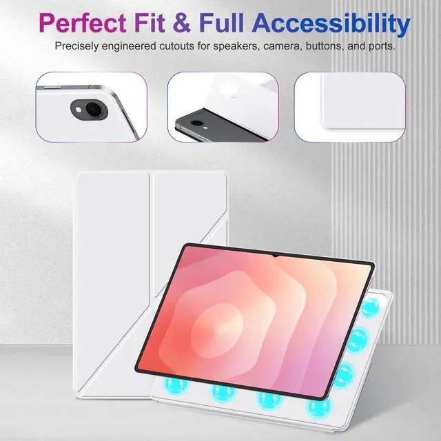 Alt view image 3 of 5 - Case for Samsung Galaxy Tab S11 2025 Tablet 11 Inch  Magnetic Detachable Protective Cover with Dual-Side Clasp, Y-Fold Stand,Heat Dissipation Design(White)