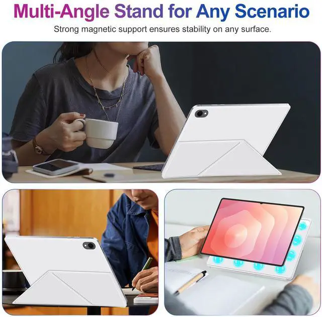 Alt view image 4 of 5 - Case for Samsung Galaxy Tab S11 2025 Tablet 11 Inch  Magnetic Detachable Protective Cover with Dual-Side Clasp, Y-Fold Stand,Heat Dissipation Design(White)