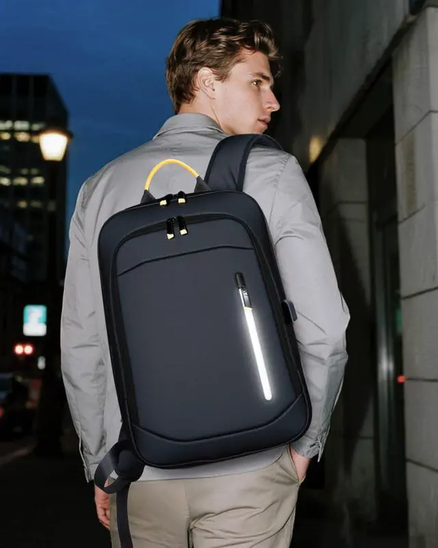 Alt view image 2 of 5 - Lekebobor Slim Laptop Backpack for Men, 15.6 Inch Expandable Business Travel Backpack with USB Charging Port, Lightweight Work Computer Bag, Black