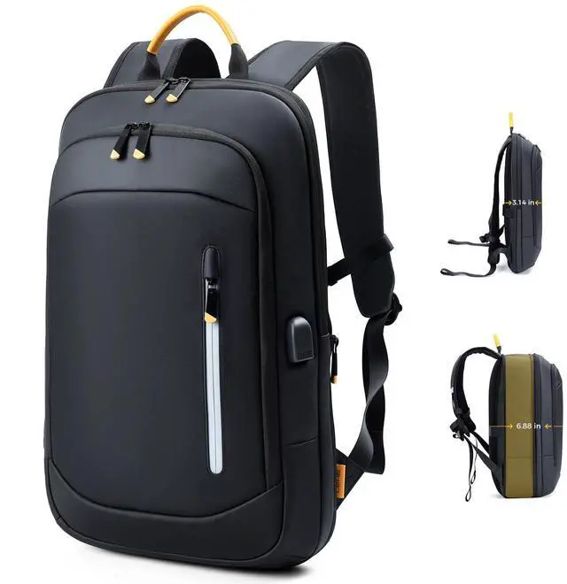 Main image of Lekebobor Slim Laptop Backpack for Men, 15.6 Inch Expandable Business Travel Backpack with USB Charging Port, Lightweight Work Computer Bag, Black