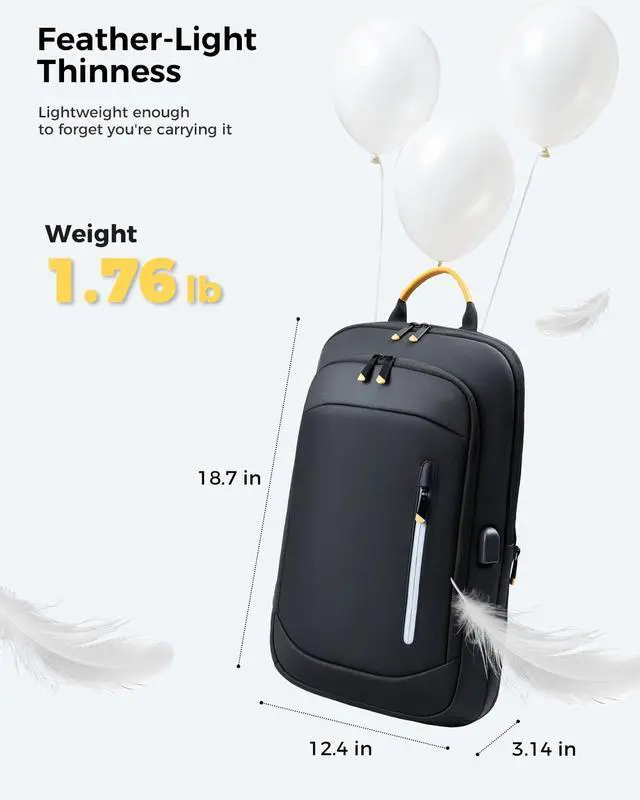 Alt view image 4 of 5 - Lekebobor Slim Laptop Backpack for Men, 15.6 Inch Expandable Business Travel Backpack with USB Charging Port, Lightweight Work Computer Bag, Black