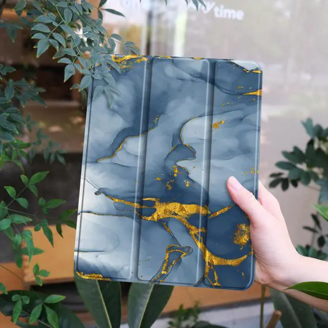 Alt view image 2 of 5 - Yebiseven Case for iPad 9th/8th/7th Generation 10.2 inch, Shockproof Tablet Case for iPad 10.2 inch 2022 2020 2019, Soft TPU Back Cover with Auto Wake/Sleep & Pencil Holder, Ink Marble