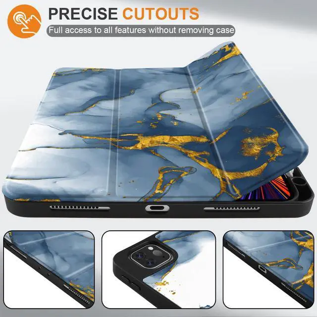 Alt view image 3 of 5 - Yebiseven Case for iPad 9th/8th/7th Generation 10.2 inch, Shockproof Tablet Case for iPad 10.2 inch 2022 2020 2019, Soft TPU Back Cover with Auto Wake/Sleep & Pencil Holder, Ink Marble