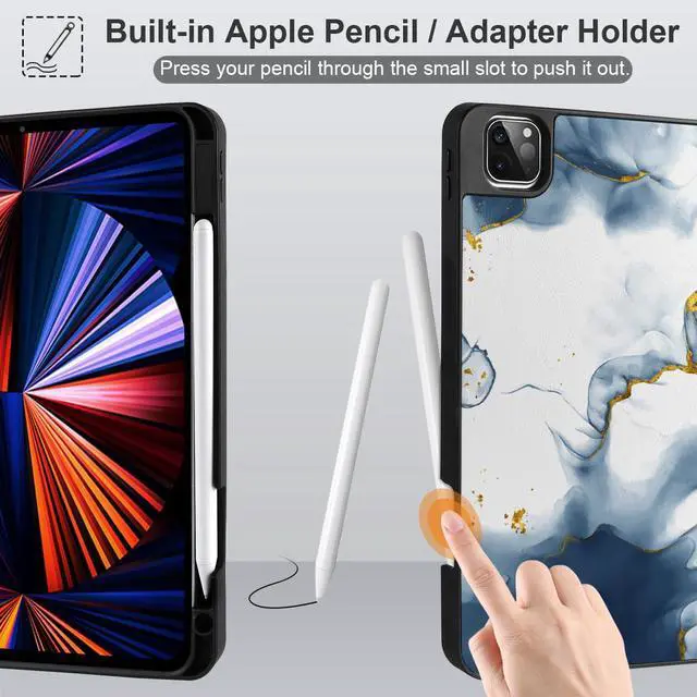 Alt view image 4 of 5 - Yebiseven Case for iPad 9th/8th/7th Generation 10.2 inch, Shockproof Tablet Case for iPad 10.2 inch 2022 2020 2019, Soft TPU Back Cover with Auto Wake/Sleep & Pencil Holder, Ink Marble