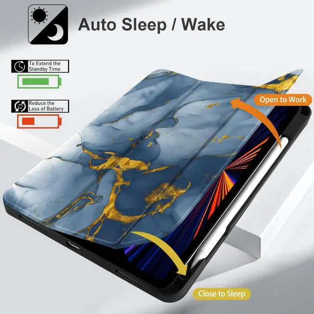 Alt view image 5 of 5 - Yebiseven Case for iPad 9th/8th/7th Generation 10.2 inch, Shockproof Tablet Case for iPad 10.2 inch 2022 2020 2019, Soft TPU Back Cover with Auto Wake/Sleep & Pencil Holder, Ink Marble