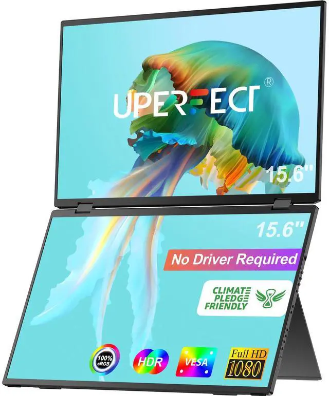 Main image of UPERFECT Delta 15.6" Dual Portable Monitor for Laptop Screen Extender 1080P HDR 360° Folding Stacked Triple Monitor with Stand for Laptop PC Phone Game Console (No Driver Needed)
