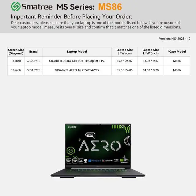 Alt view image 2 of 5 - Smatree MS86 Hard EVA Protective Sleeve with Stand Compatible for 16 inch GIGABYTE AERO 16 XE5/YE4/YE5, for 16 inch GIGABYTE AERO X16 EG61H Copilot+ PC Waterproof Sleeve