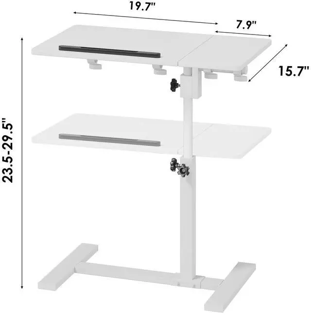 Alt view image 2 of 5 - iabifo Height Adjustable C-Shaped Table with Removable Wheels, Mobile Sofa Snack Table with Tiltable Top, Adjustable Laptop Stand for Couch, Bedside Desk with Pen Slot, White