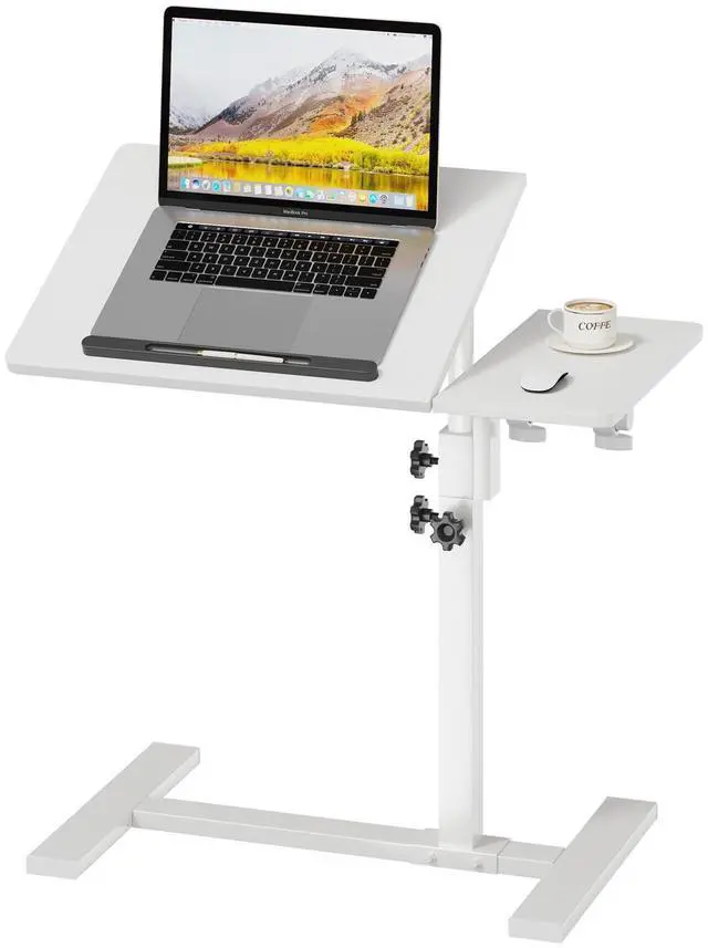 Main image of iabifo Height Adjustable C-Shaped Table with Removable Wheels, Mobile Sofa Snack Table with Tiltable Top, Adjustable Laptop Stand for Couch, Bedside Desk with Pen Slot, White